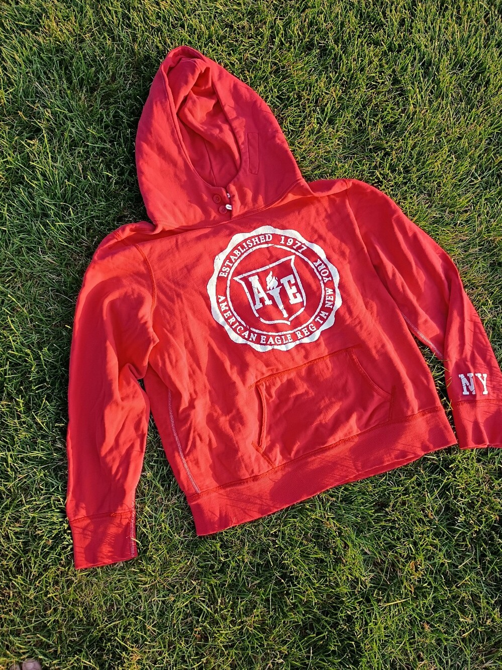 American Eagle Outfitters Red Hoodie with White Logo
